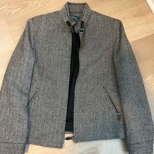 Ralph Lauren Black & White Herringbone Toggle Coat